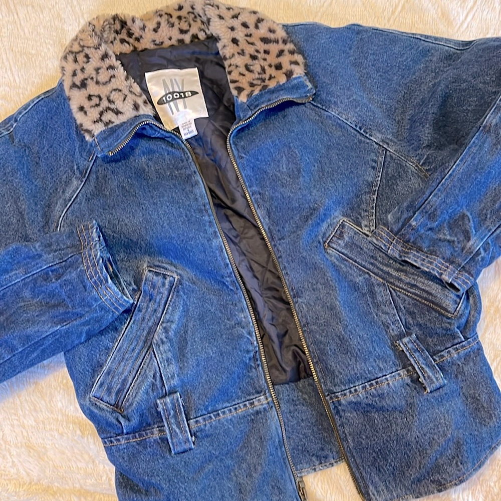 Vintage NY 10018 Cheetah Collared Jean Jacket
